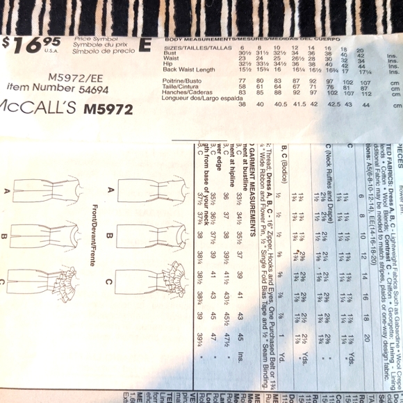 McCall's M5972 size EE 14-16-18-20 pattern only - Picture 3 of 3